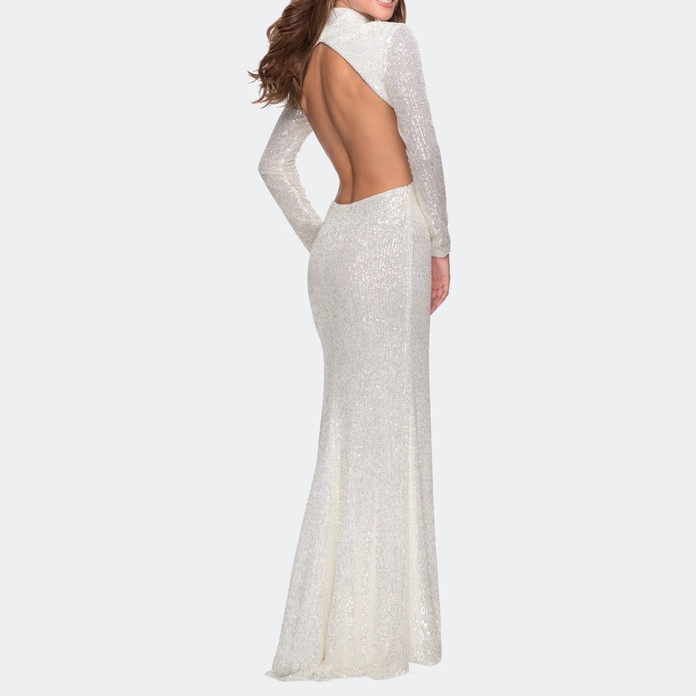La Femme Long Sleeve Sequin Dress with Open Back - Picture 2 of 3
